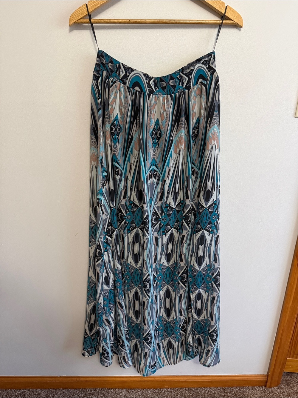 Arden B Teal Black White Patterned Maxi Skirt